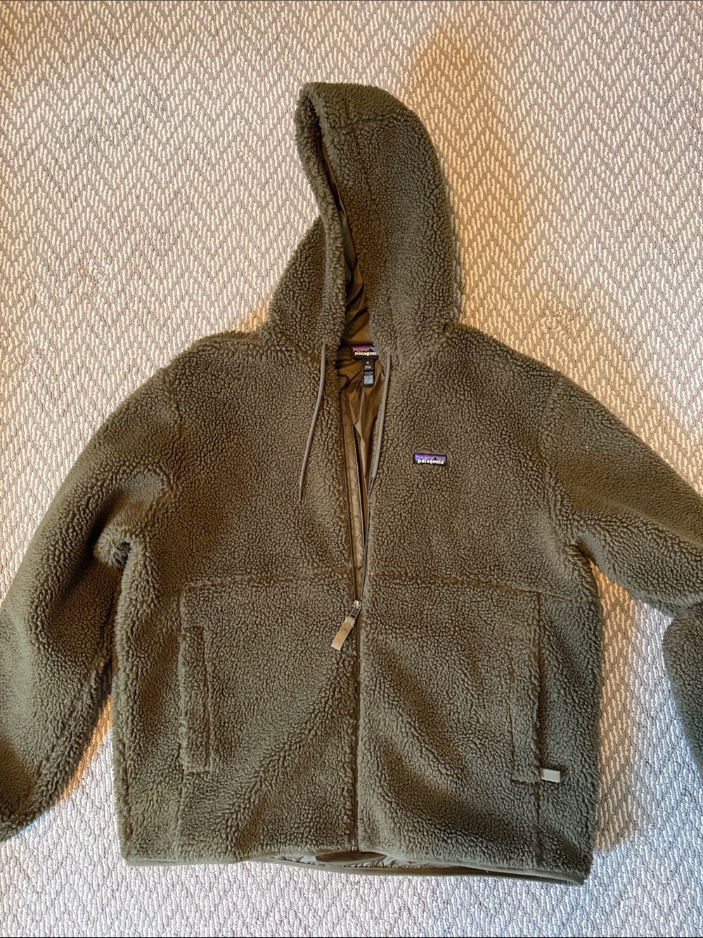 Patagonia Mens Fleece Olive Hooded Puffer Jacket